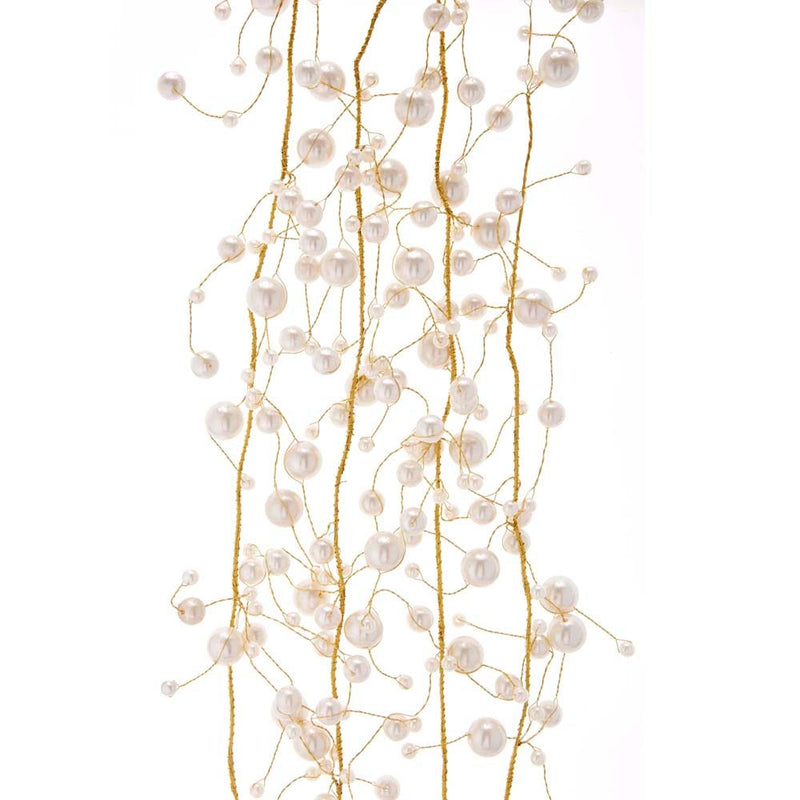 Pearl Beads With Gold Wire Garland - 5 Foot - The Country Christmas Loft