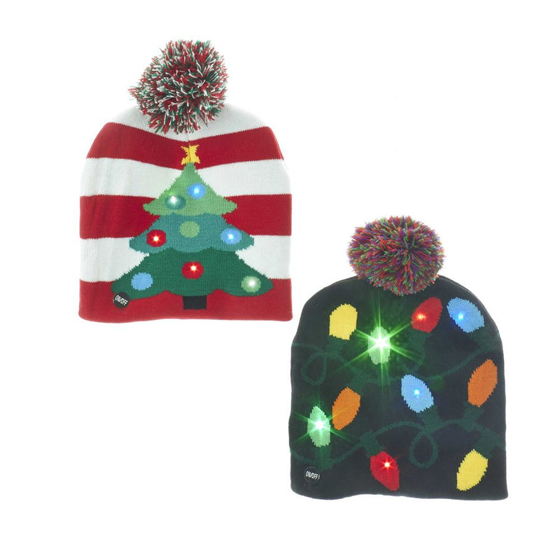 Battery-Operated Knit Hat with LED - - The Country Christmas Loft