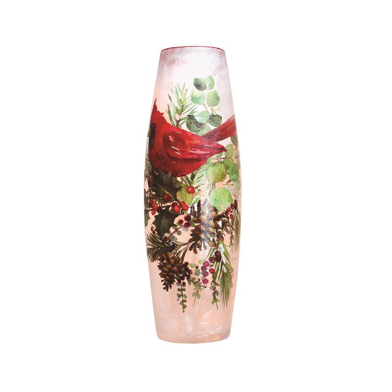 Pine Bough & Cardinal Lighted Vase - 4 x 4 x 11.75