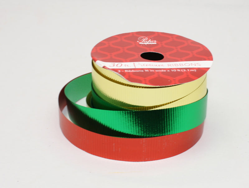 10 Foot Premium Ribbon 3 Piece Set - Red/Green/Gold - The Country Christmas Loft