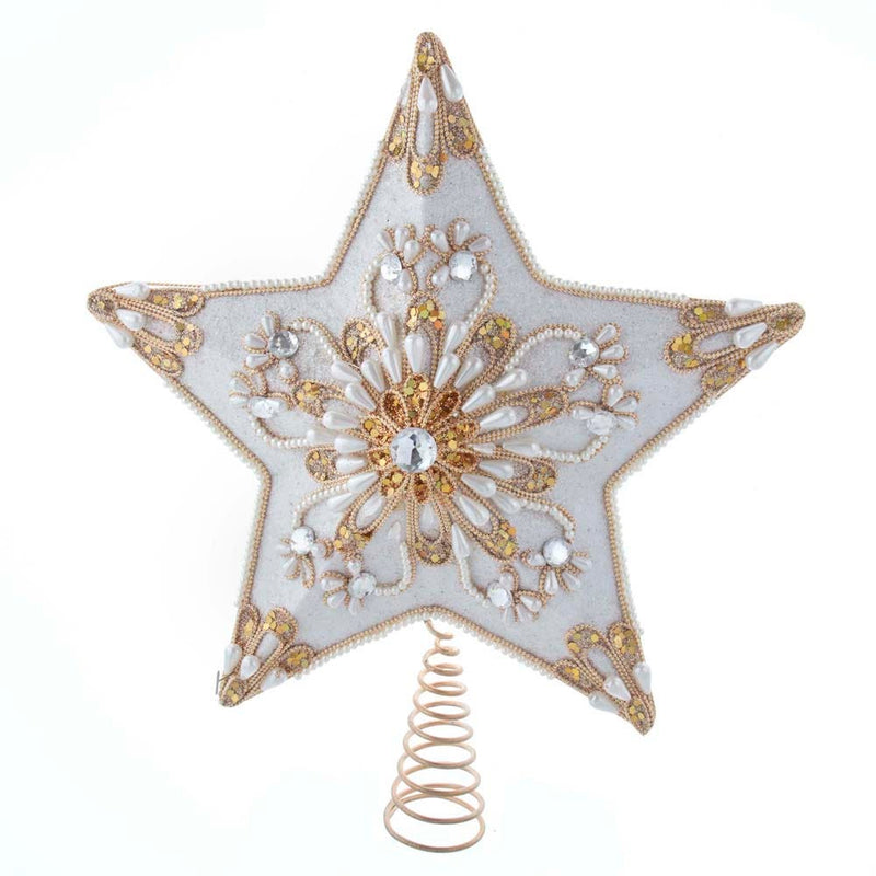 13.5" Un-Lit White and Gold 5 point Star Treetop - The Country Christmas Loft
