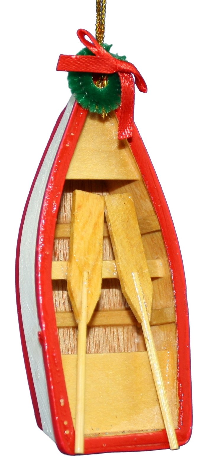 Wooden Row Boat Ornament - Green - The Country Christmas Loft