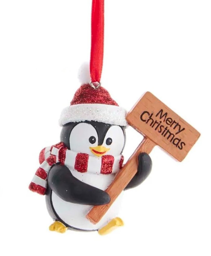 Penguin With Hat and Scarf Ornament -  Present - The Country Christmas Loft