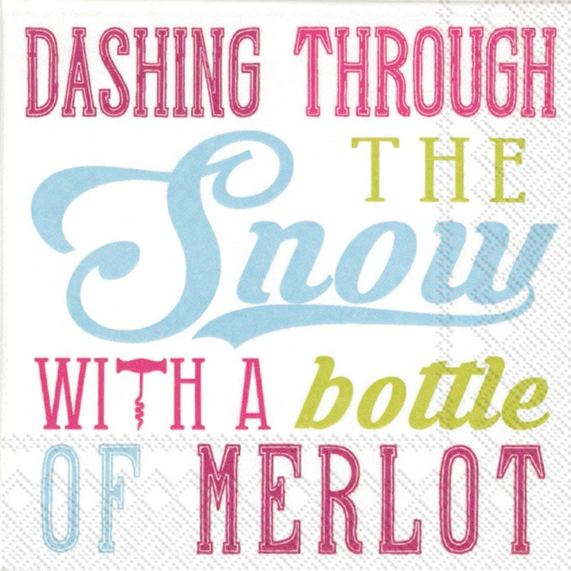 Dashing Through the Snow with A bottle of Merlot Cocktail Napkin - The Country Christmas Loft