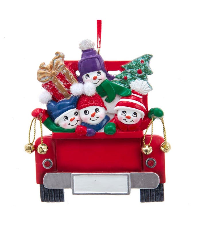 Snowman on Truck Ornament - Family of 4 - The Country Christmas Loft