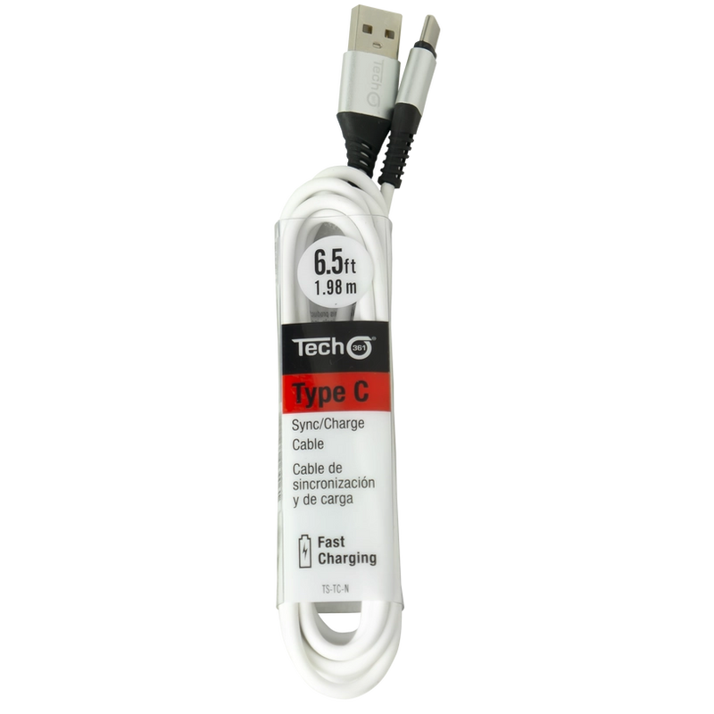 USB type C 6.5 foot Sync/Charge Cable - White