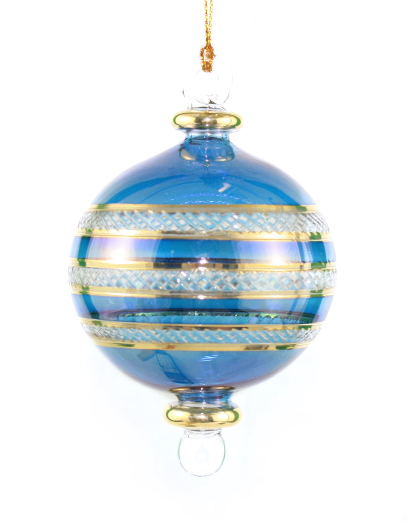 Crystal Gold Etched Banded Globe - Blue