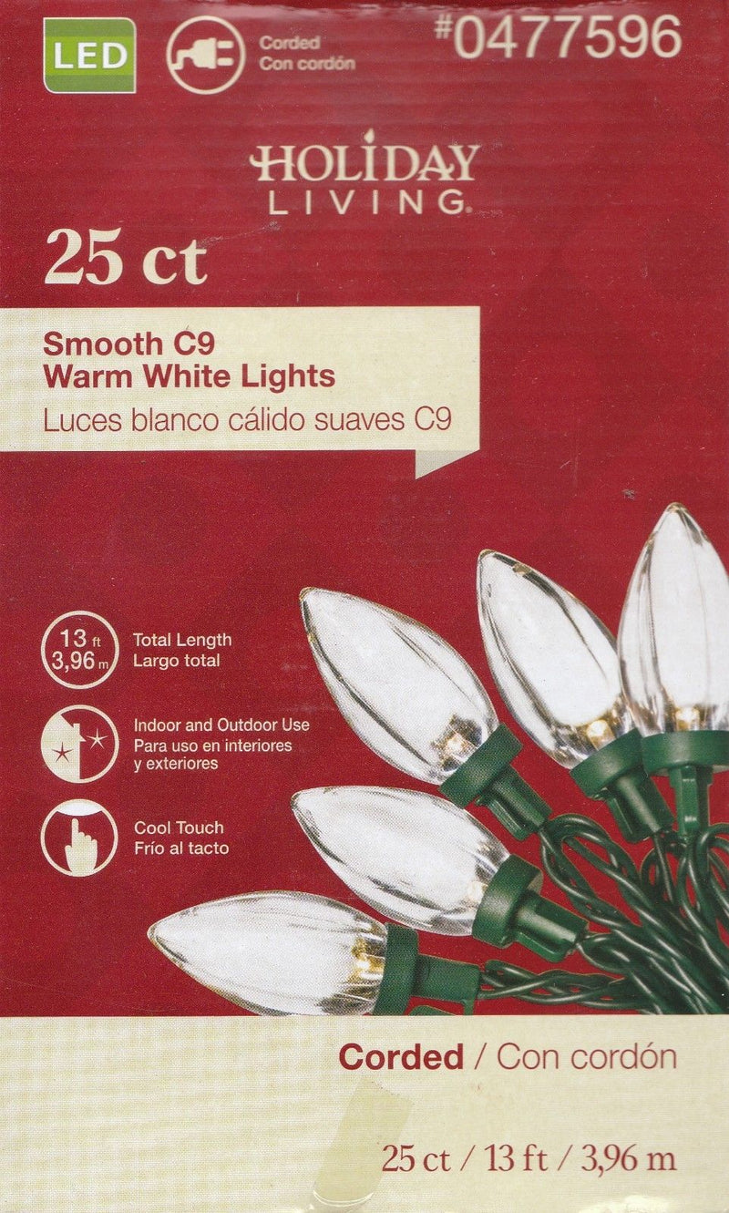Holiday Living 25Ct Smooth LED C9 String - Warm White - The Country Christmas Loft