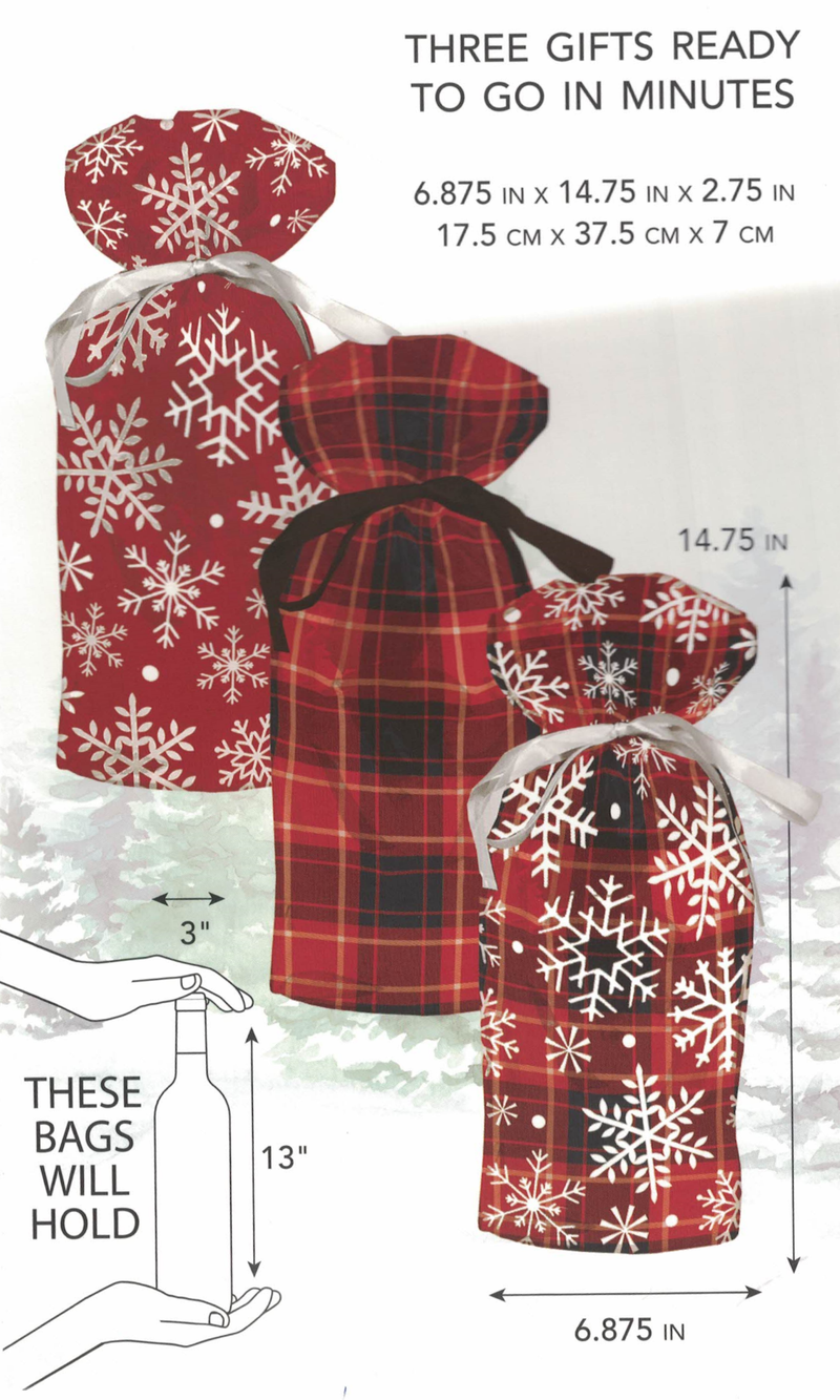 Pull String Bottle Gift Bag - 3 Pack - The Country Christmas Loft