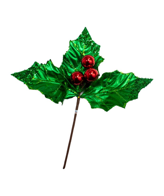 Green Holly Leaf With Red Berry Pick