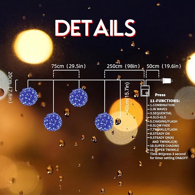 LED Lighted Sphere Ornament - 4 Piece Set - Blue