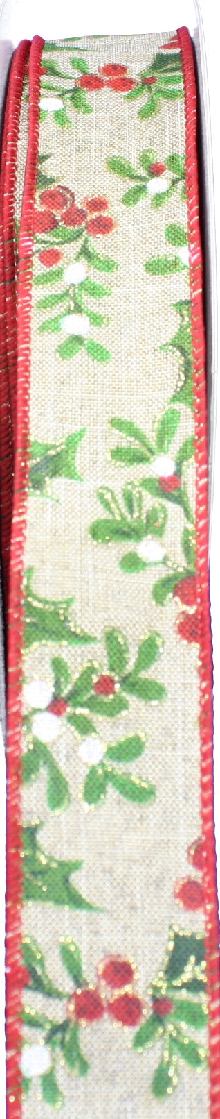 Holly Berry Linen Ribbon - By the Yard - The Country Christmas Loft