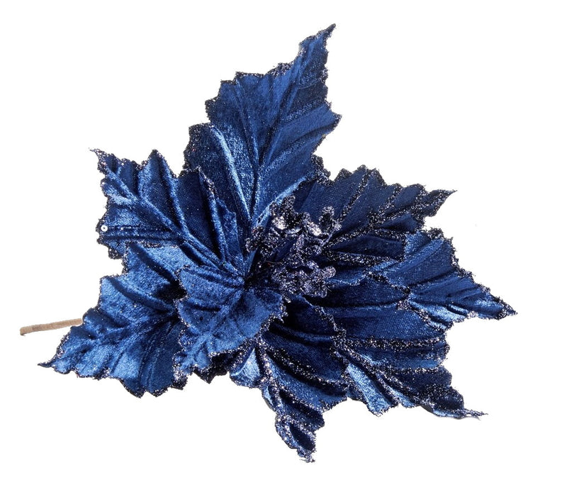 Blue Poinsettia Floral Pick - The Country Christmas Loft