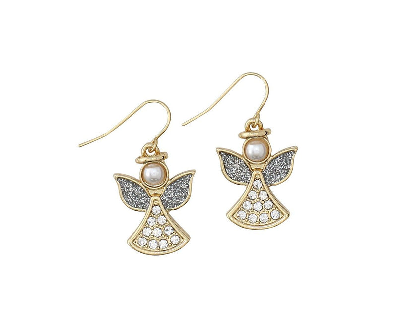 Sliver and Gold Angel with Pearl - Earrings