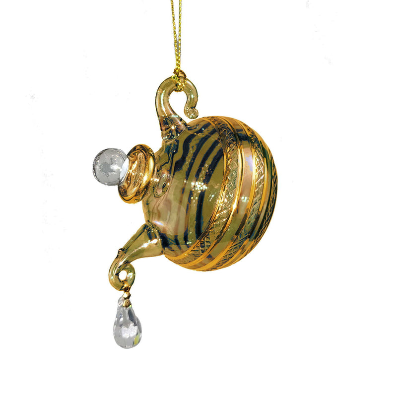 Glass Teapot with Crystal 'droplet' Ornament - Yellow