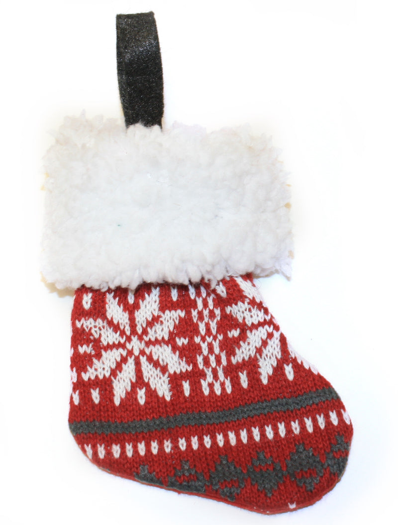 6 inch Knit Mini Stocking for the Tree - White Snowflake - The Country Christmas Loft