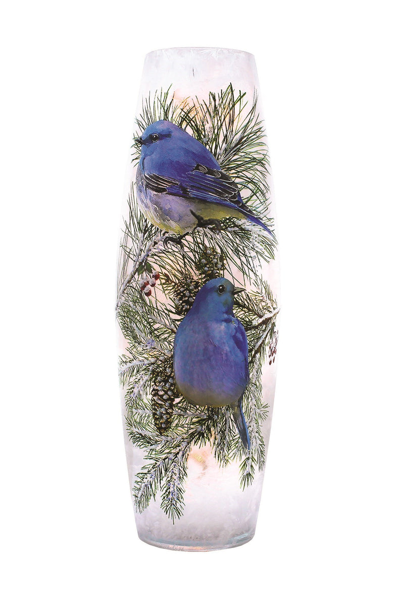 Winter Bluebird - Lighted 12 Inch Vase