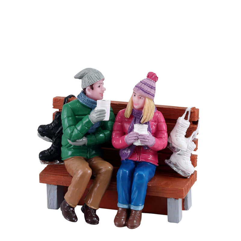 Hot Cocoa Drinkers on a Bench - The Country Christmas Loft