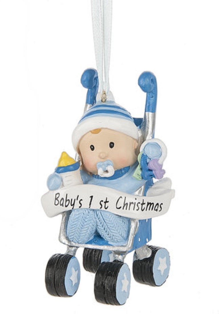 Baby's 1st Christmas Stroller Ornament - Blue - The Country Christmas Loft