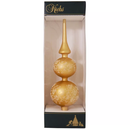 Glass 13 Inch Treetop Finial - Matte Gold with Glitterlace - The Country Christmas Loft