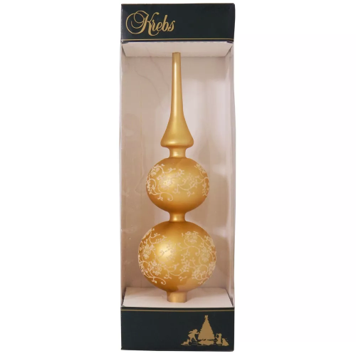 Glass 13 Inch Treetop Finial - Matte Gold with Glitterlace - The Country Christmas Loft