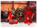 7.8" Lighted Canvas Print - Cardinal With Red Candles And Red Ornaments - The Country Christmas Loft