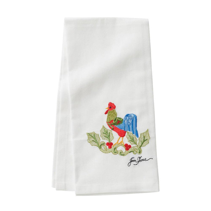Embroidered Tea Towel - Christmas Rooster - The Country Christmas Loft