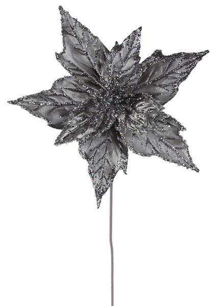 Metallic Poinsettia Stem - Pewter and Silver - The Country Christmas Loft