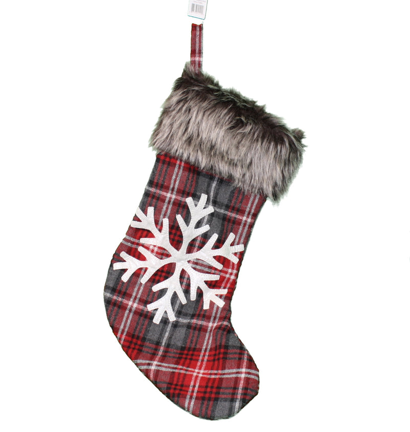 20" Plaid Holiday Stocking - Snowflake - The Country Christmas Loft