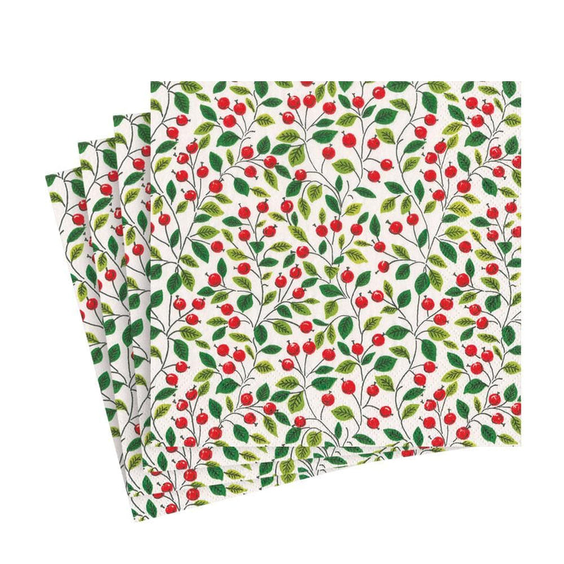 Berries and Leaves Paper Luncheon Napkins in White - The Country Christmas Loft