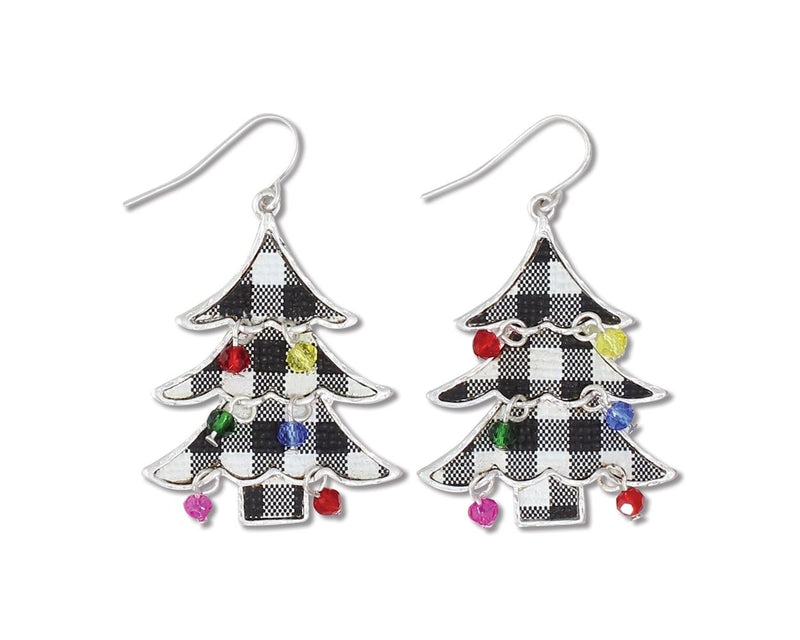 Black and White Plaid Tree with Lights - Earrings - The Country Christmas Loft