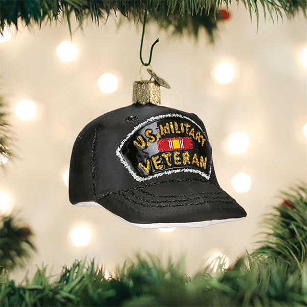 Veterans Cap Glass Ornament - The Country Christmas Loft