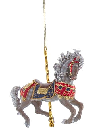 Resin Carousel Ornament - Grey Horse - The Country Christmas Loft