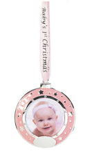 Silver Plated Baby Ornament - Pink Round Frame - The Country Christmas Loft