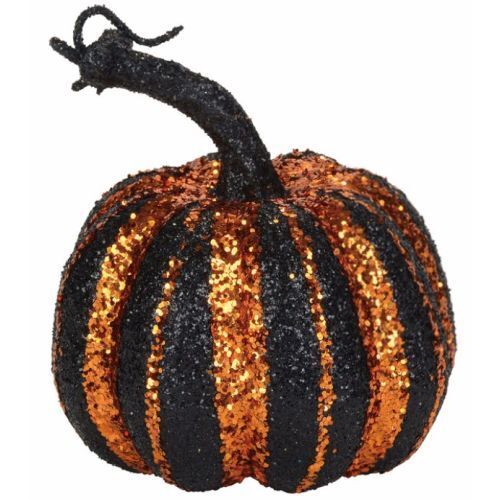 Witch Hallow Black and Orange Vertical Stripe Pumpkin Figurine - The Country Christmas Loft