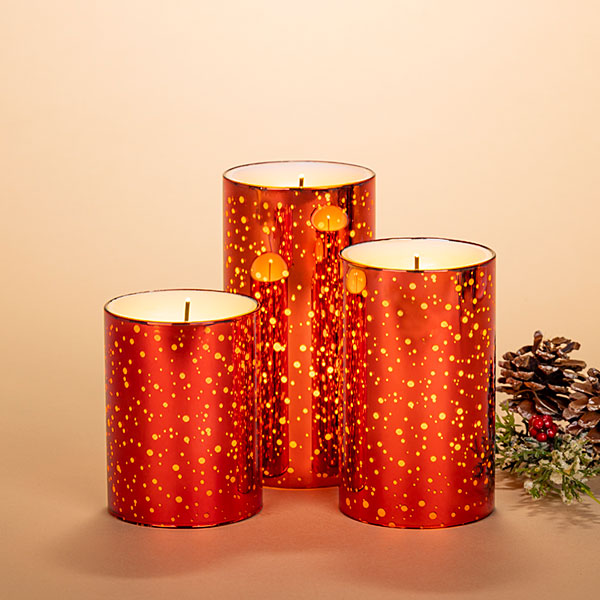 Red Mercury Glass Glow Wick Candle - 3 Piece Set - The Country Christmas Loft