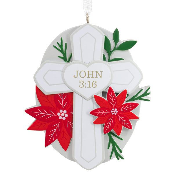 DaySpring Cross With Poinsettias Religious Hallmark Ornament - The Country Christmas Loft