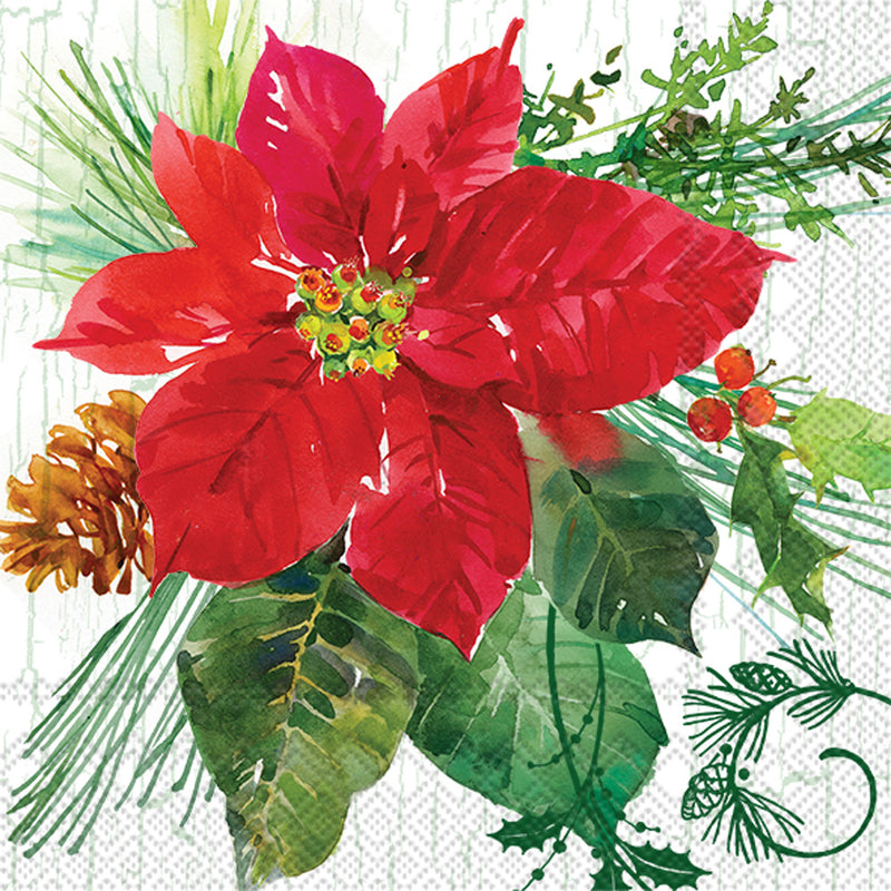 Poinsettia Crackle Cocktail Napkin - The Country Christmas Loft