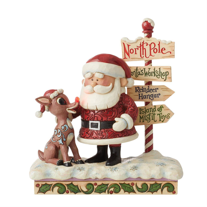 Rudolph and Santa Next to Sign Figurine