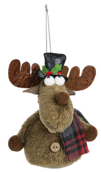 Christmas Moose Plush Ornament Plaid Scarf - The Country Christmas Loft