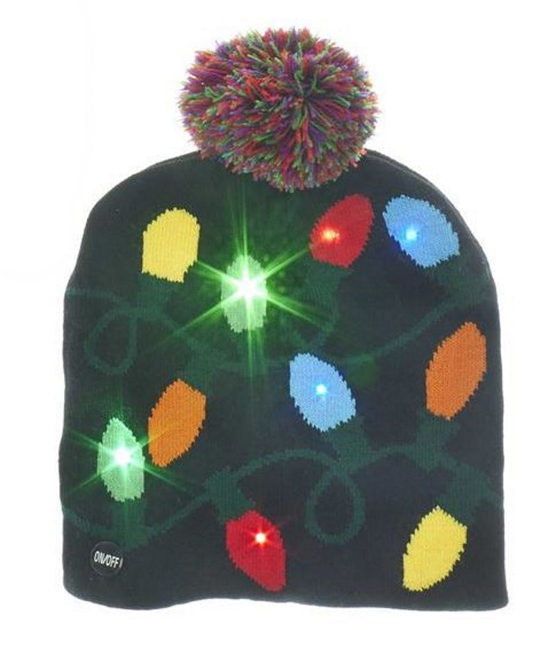 Battery-Operated Knit Hat with LED - - The Country Christmas Loft
