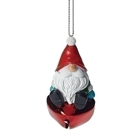 Cheerful Gnome on Bell Ornament - - The Country Christmas Loft