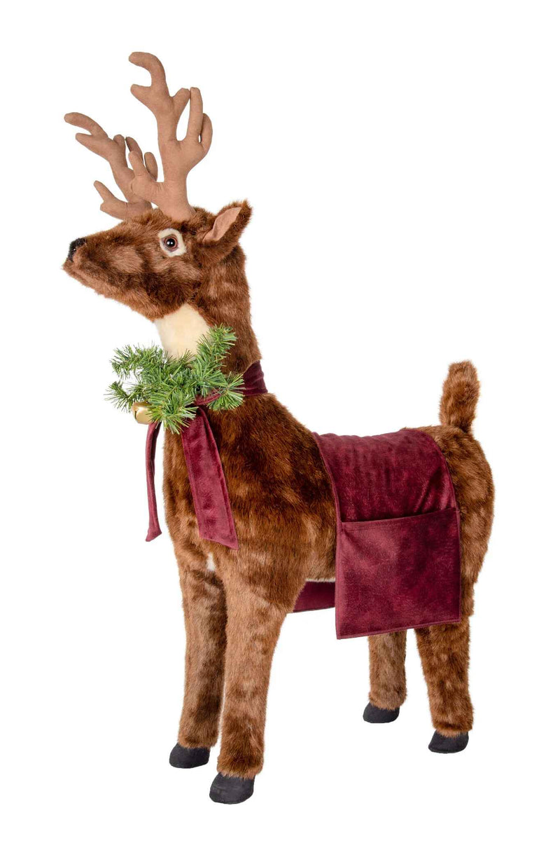 Reindeer Footrest - 33 Inches Long - Burgundy - The Country Christmas Loft