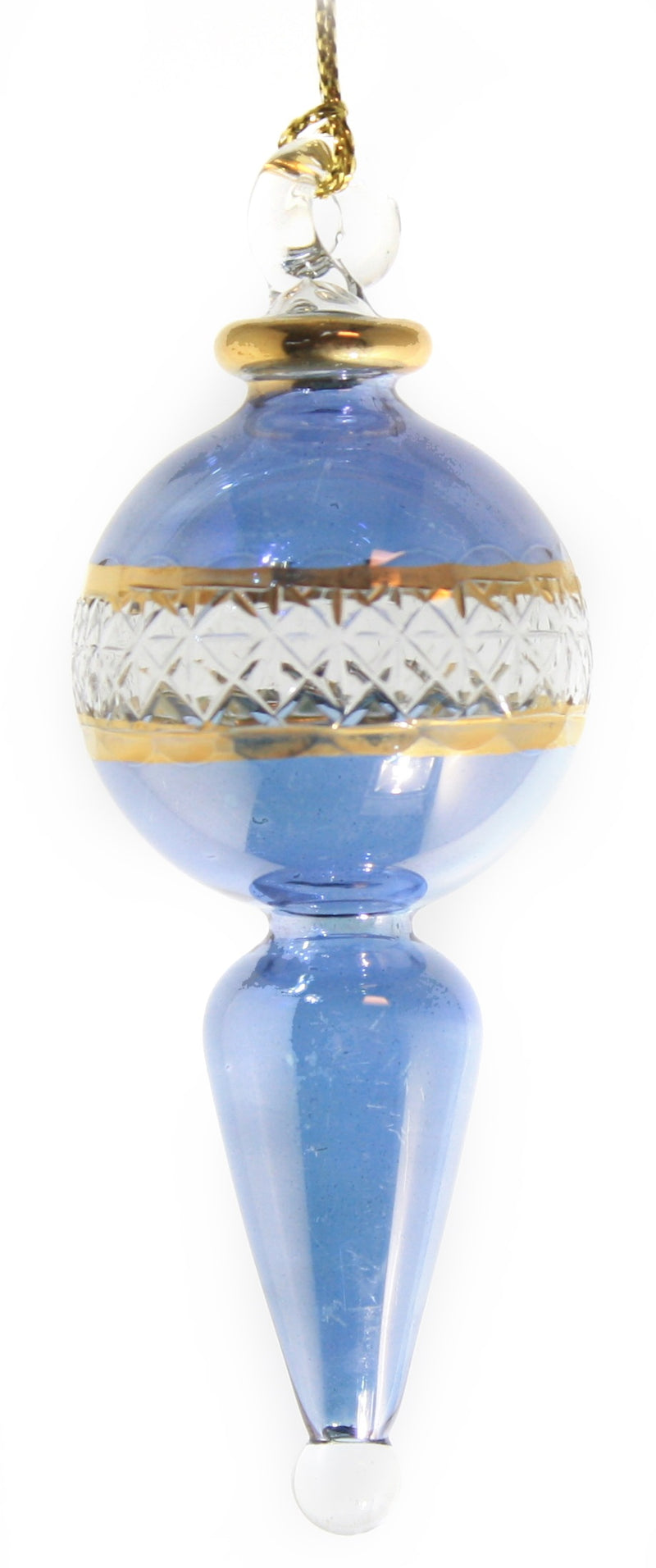 Lattice Glass Ornaments With Gold Accents - Blue Ball with Finial