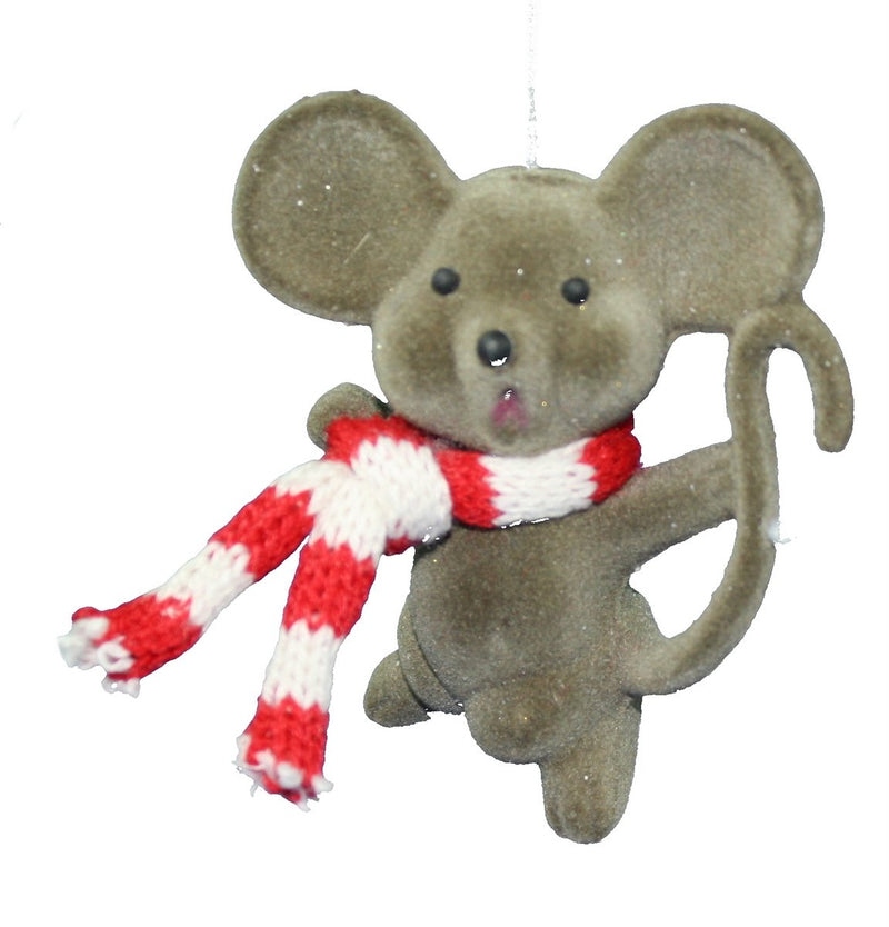 Flock Mouse W/ Scarf - The Country Christmas Loft