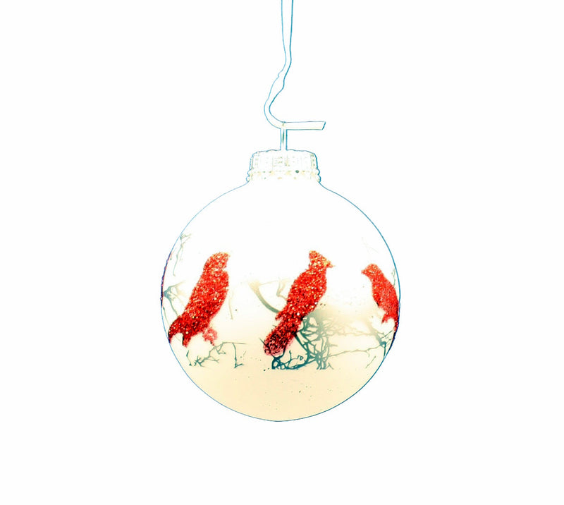Christmas By Krebs 2 5/8 Glass Balls - Gold Caps - Red Glitter Birds - 4 Pack - The Country Christmas Loft