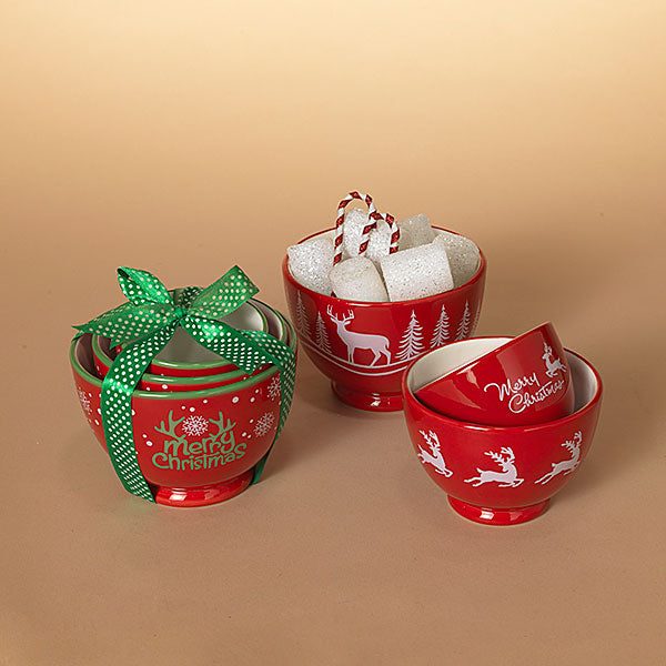 Dolomite Holiday Bowls - Set of 3 - Snowflakes - The Country Christmas Loft