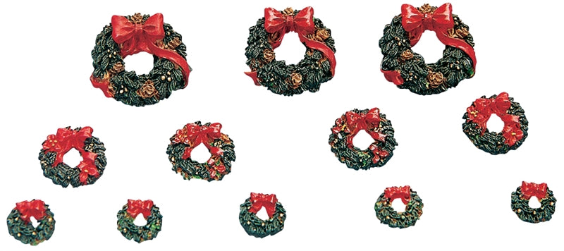 Village Wreaths with Red Bow - 12 Piece Set - The Country Christmas Loft