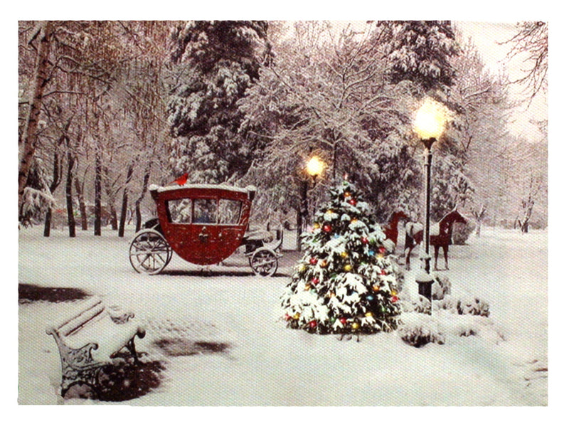 7.8" Lighted Canvas Print - Horse Drawn CarriageIn Snowy Park - The Country Christmas Loft
