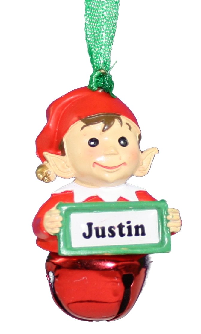 Elf Bell Ornament with Name - Justin